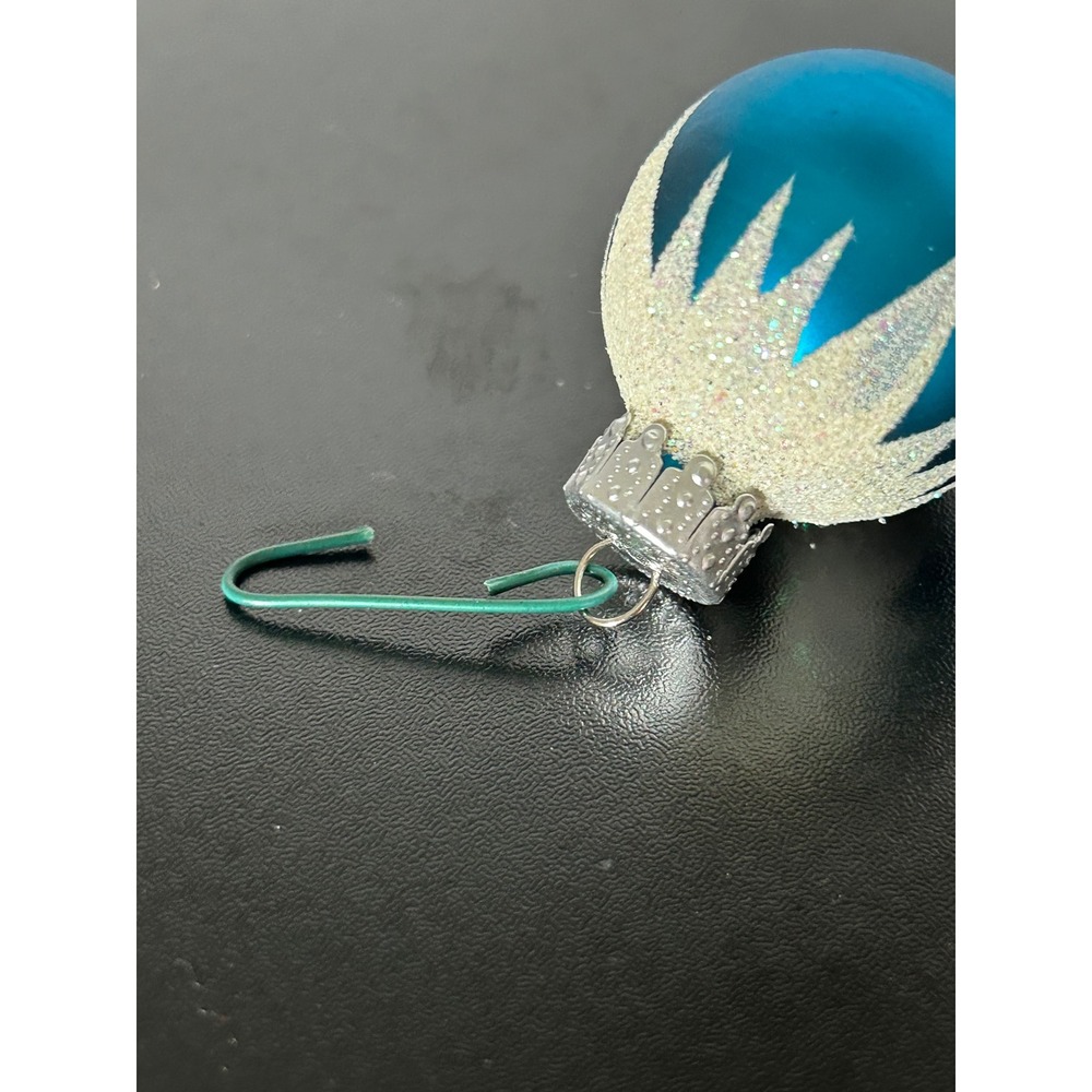 Ornament Christmas Teal Blue Silver Glitter Starburst Round Collectible Holiday